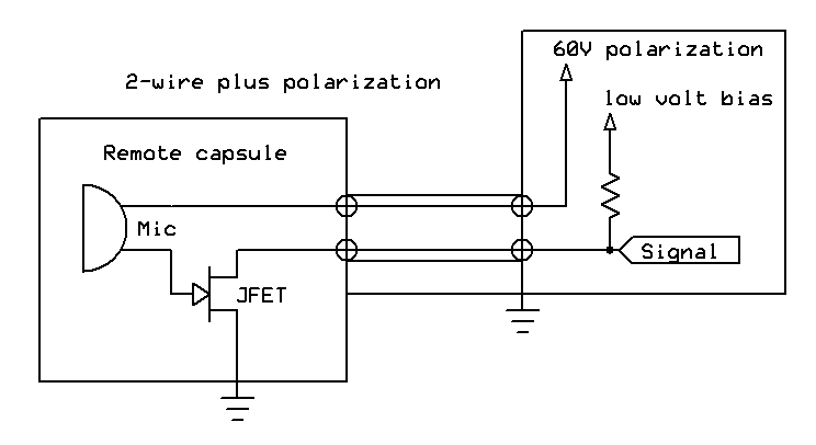 2-wire plus polarization voltage microphone schematic