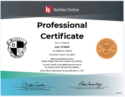 Berklee Certificate